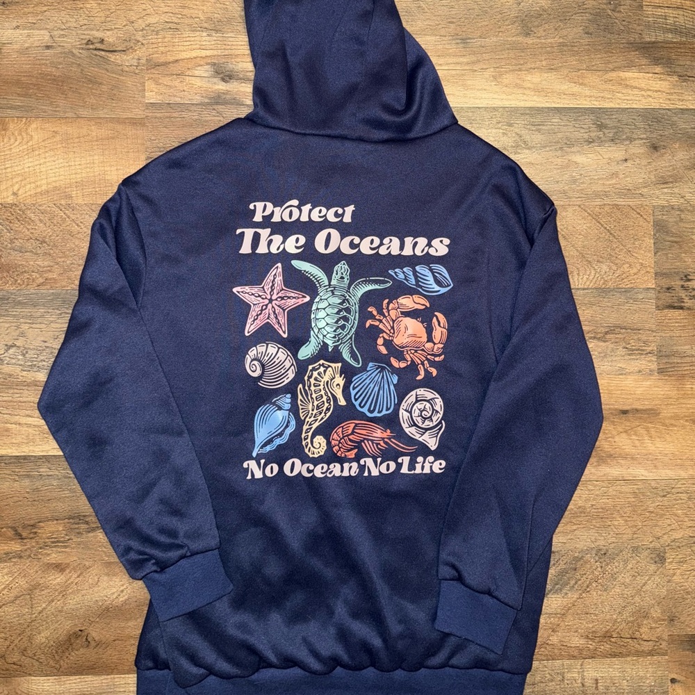 SHEIN Navy Blue 'Protect The Oceans' Hoodie